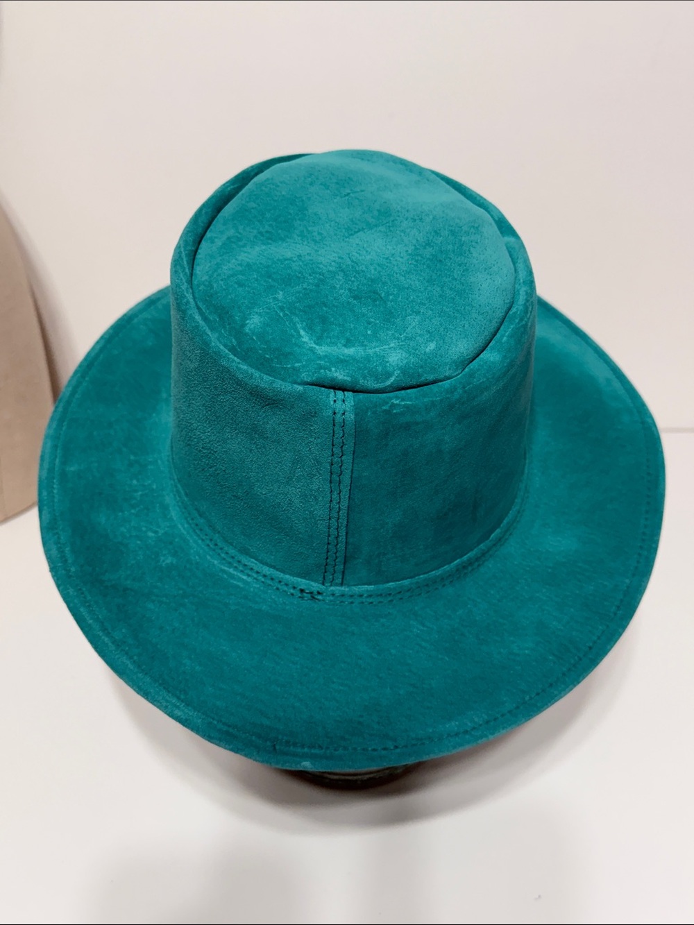 Vintage Made in USA Leather Teal Hat Size Large - Picture 4 of 8